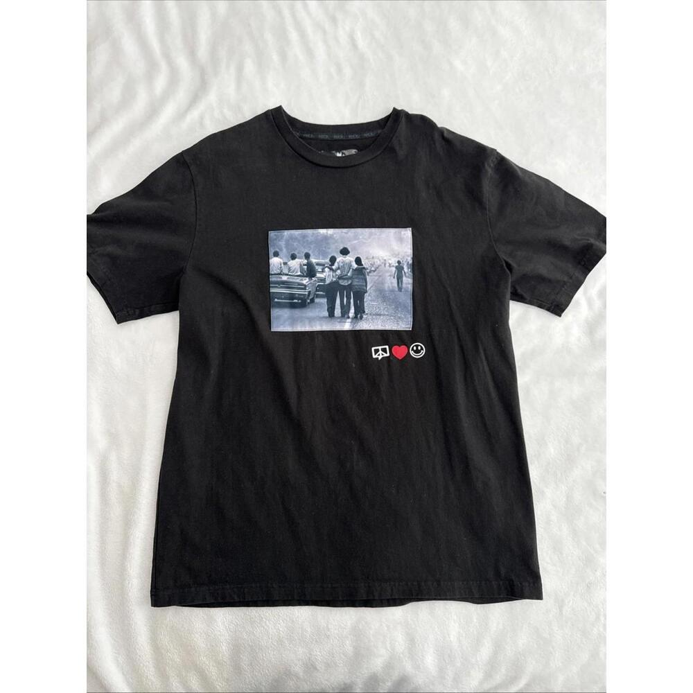 Woodstock x NICE KICKS Black Mens L Large Graphic Thick T-SHIRT 50th Anniversary